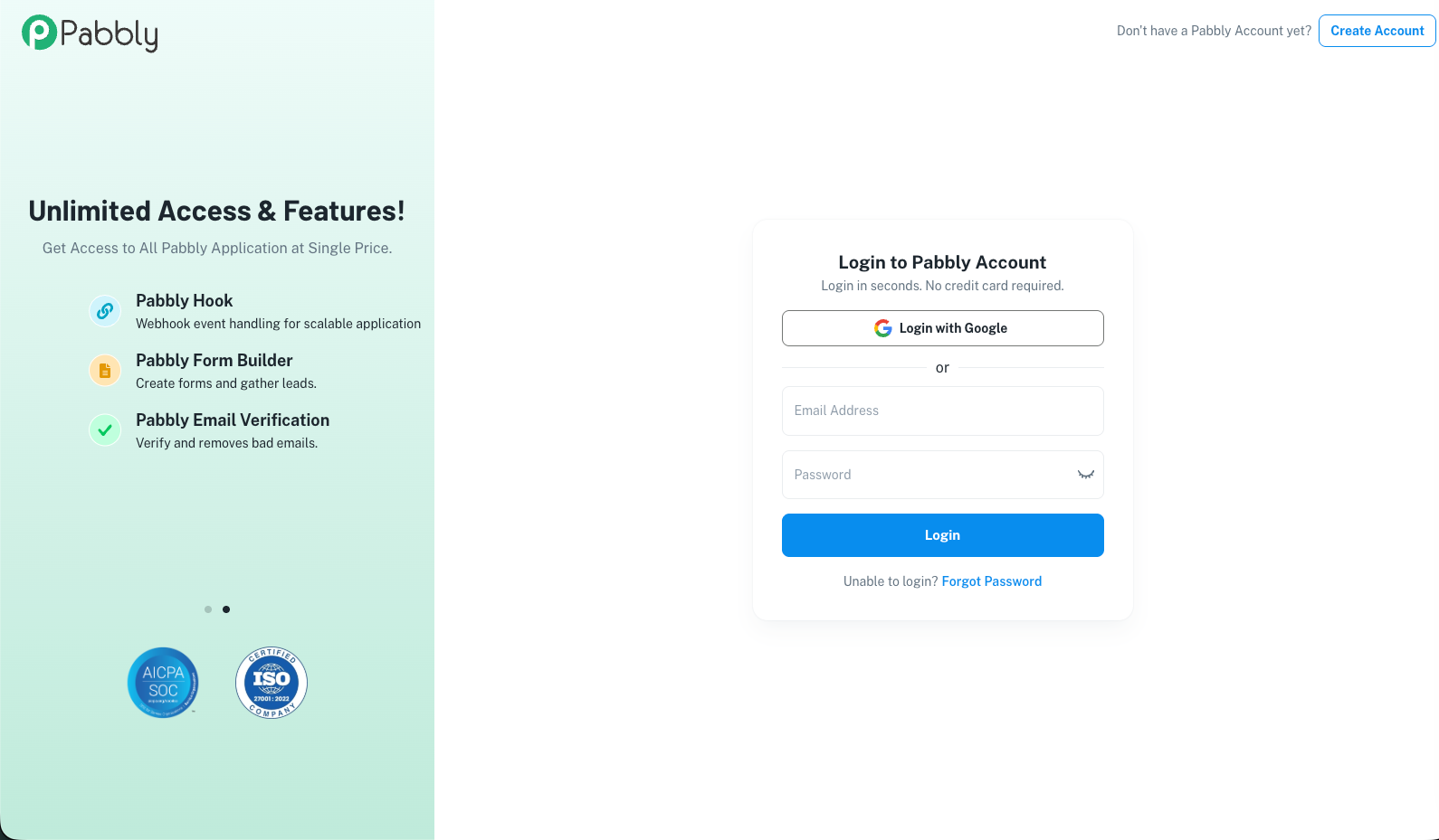 pabbly sign up page