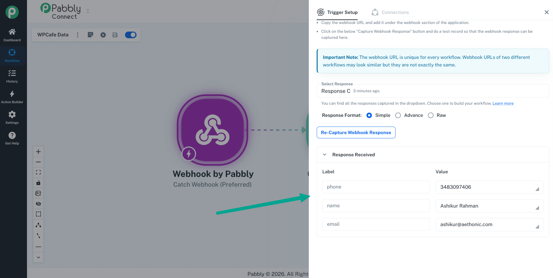Pabbly automation shown on the dashboard