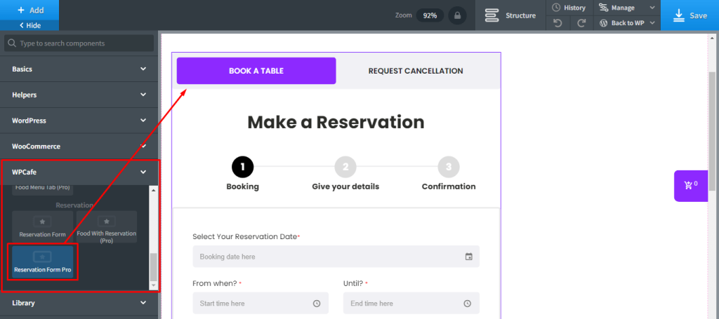 wpcafe Oxygen Reservation form pro