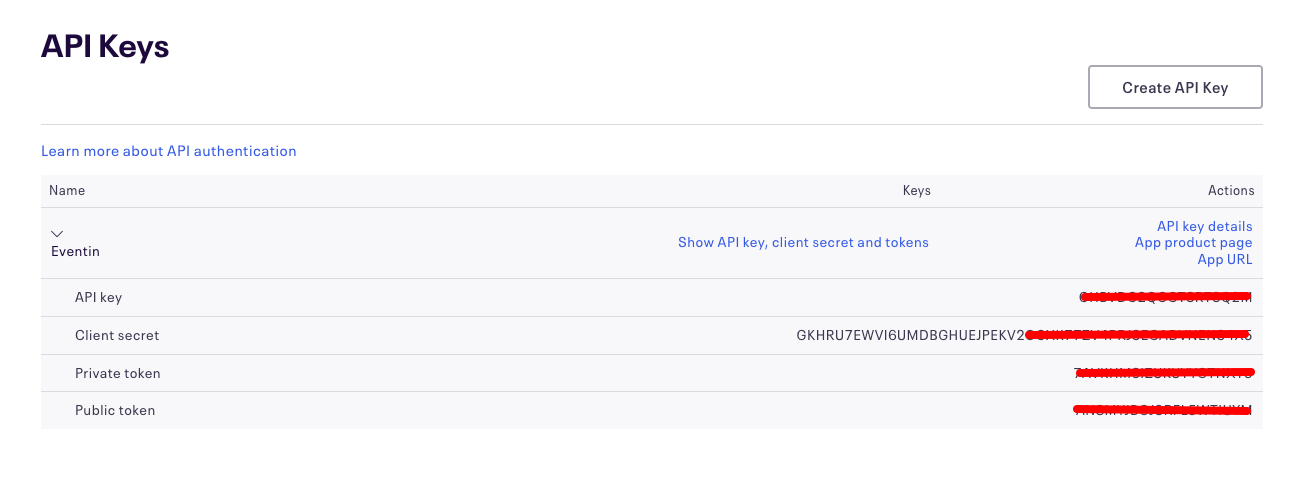 Eventbrite API keys 