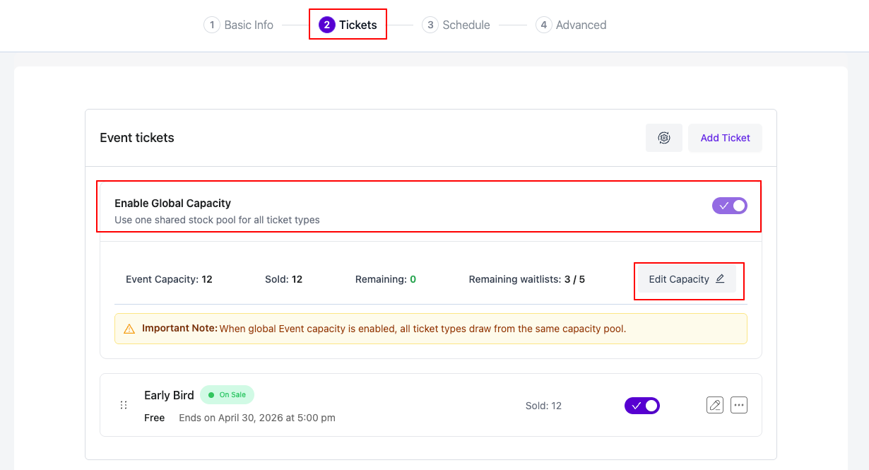 Tickets page