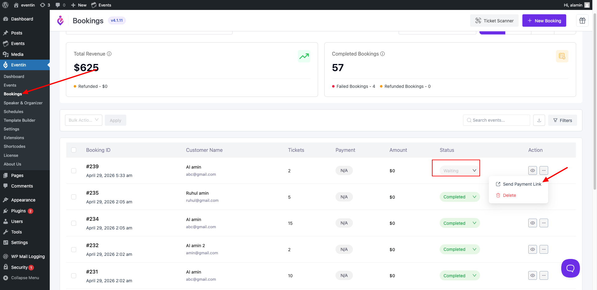 booking page
