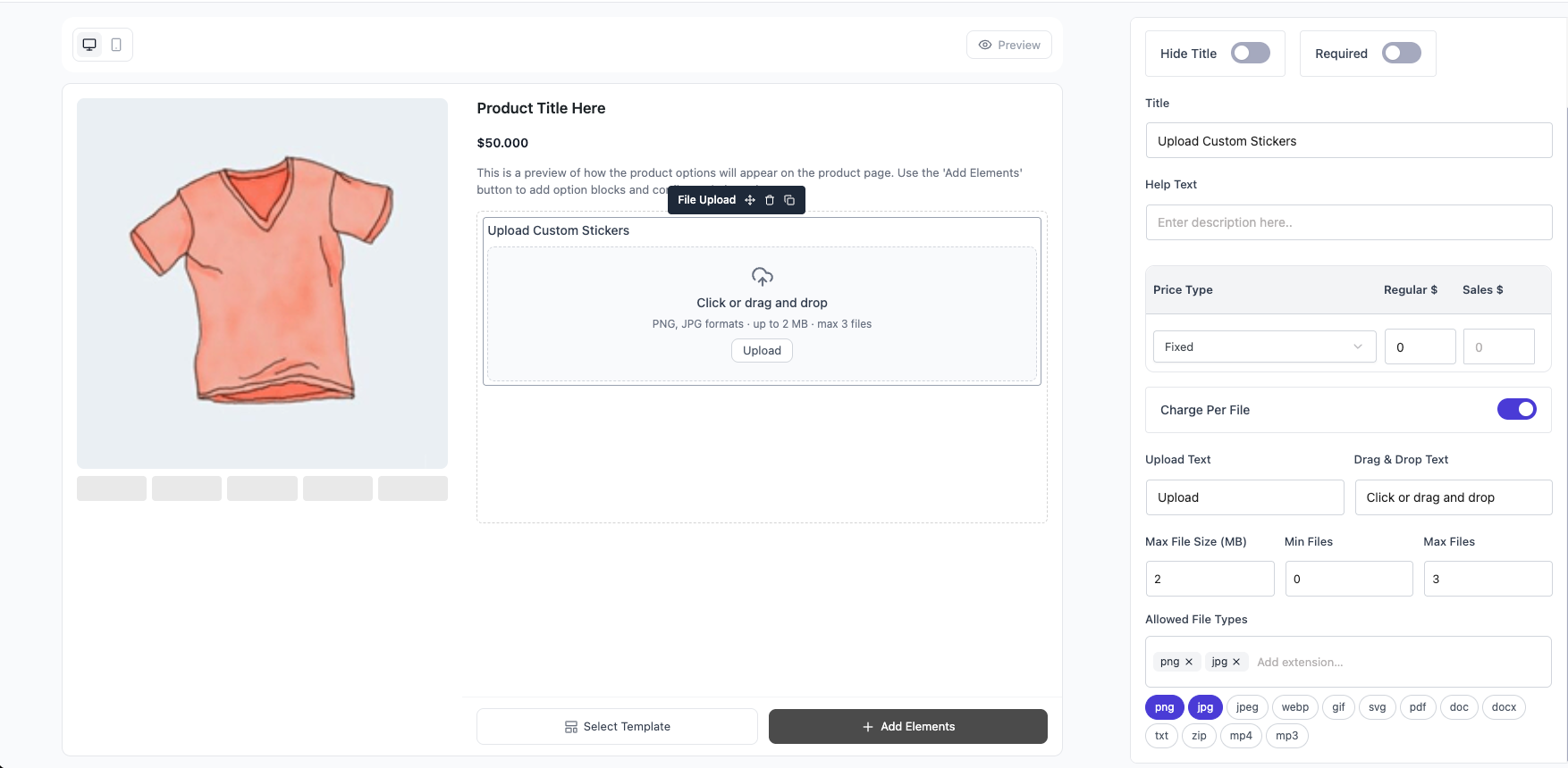 optiontics file upload block/field