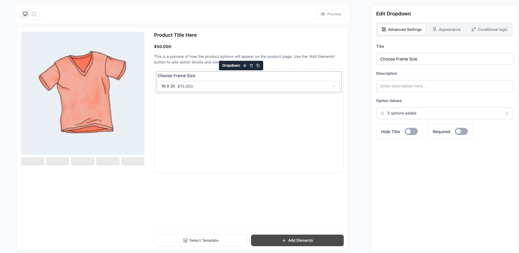 Optiontics Dropdown Block