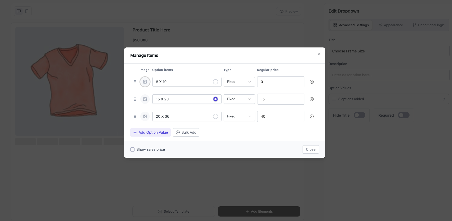 Optiontics Dropdown Manage Options