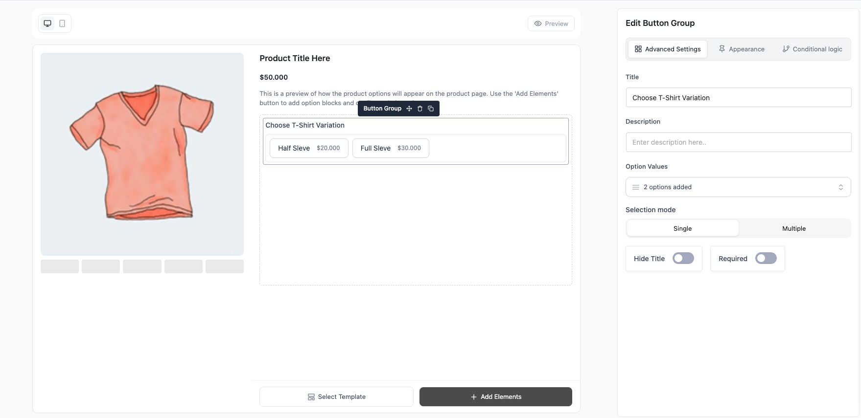 Optiontics Button Group Field