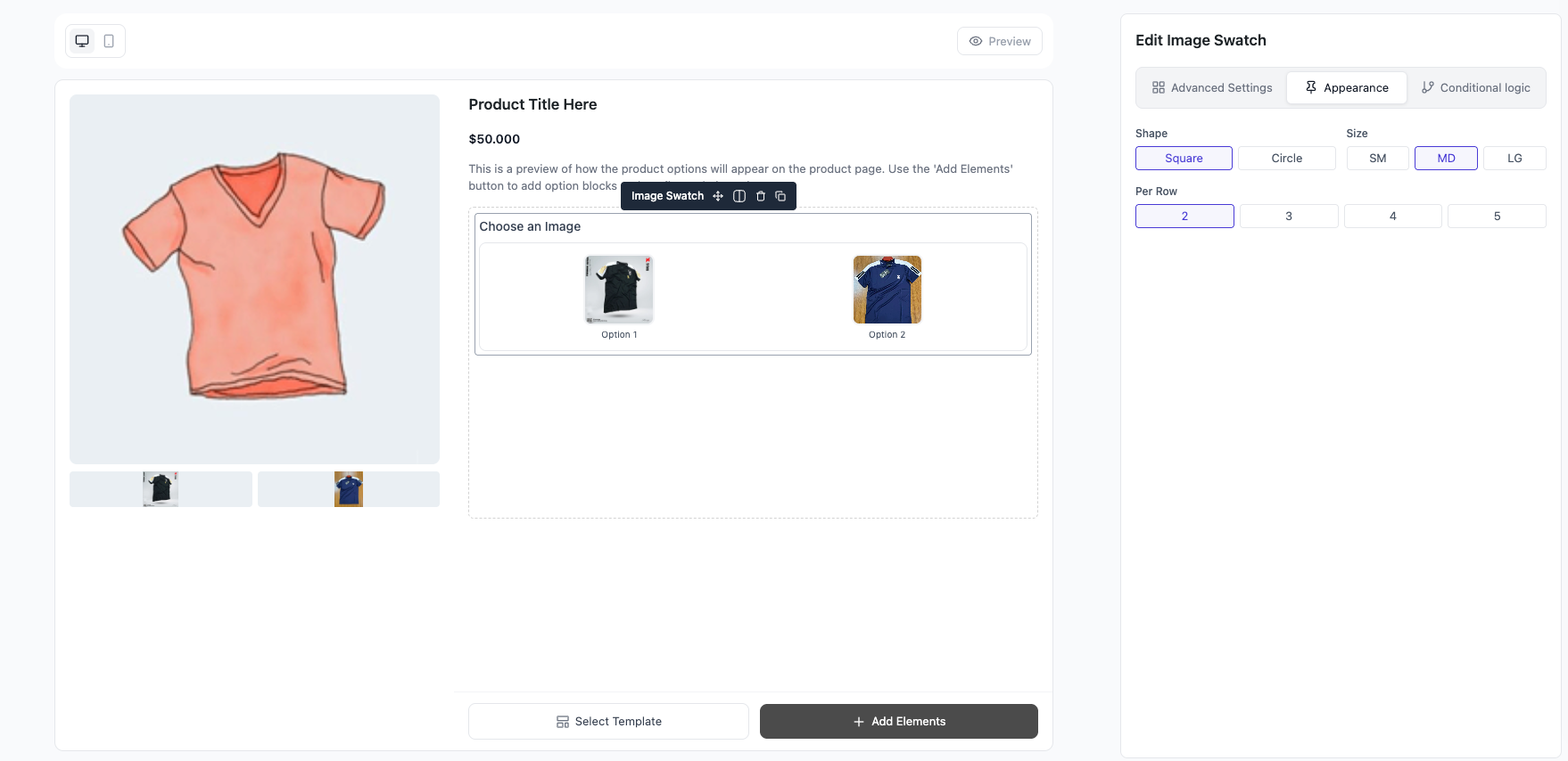 Optiontics Image swatch custoimization