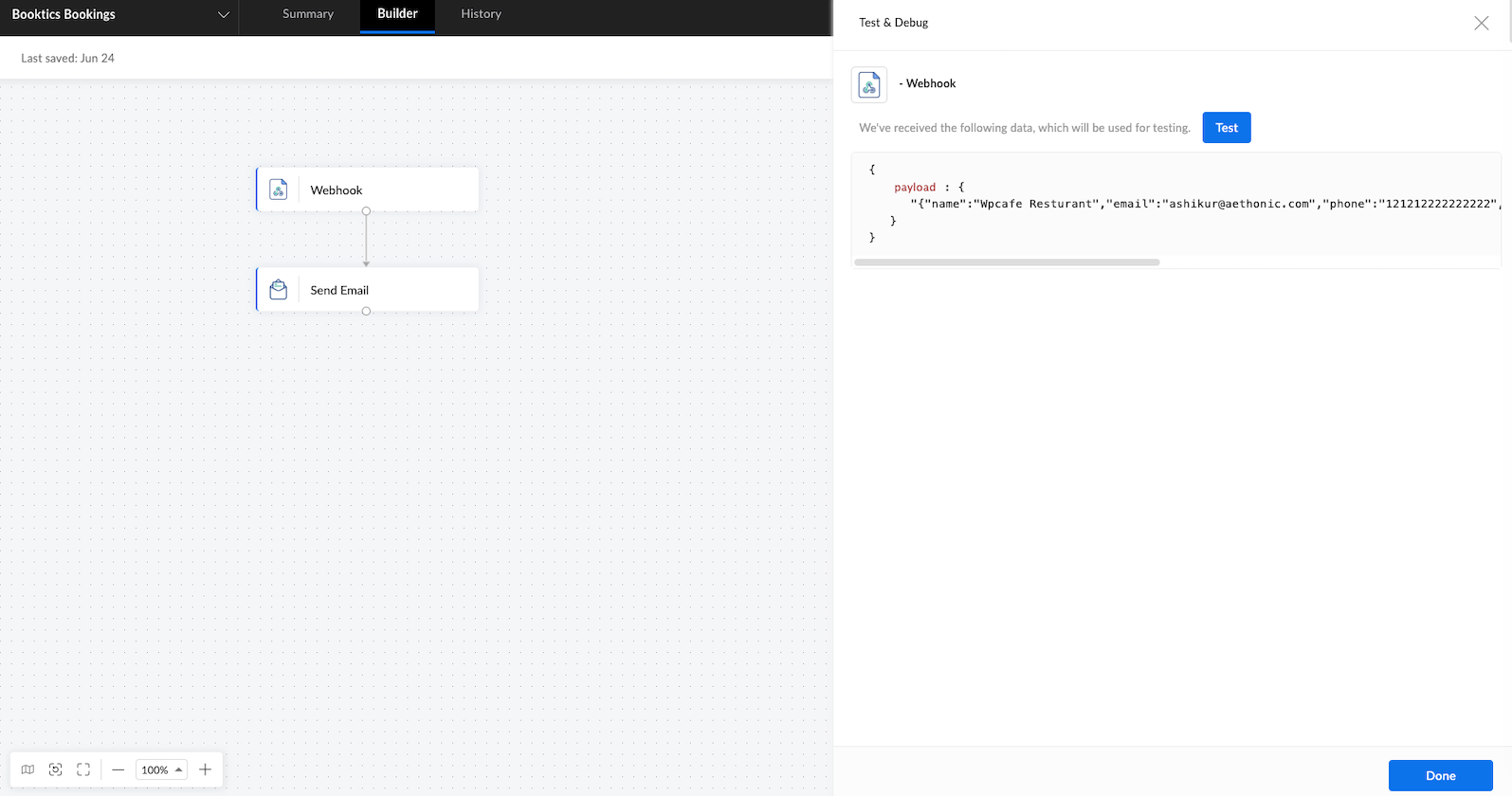 Zoho Flow testing panel