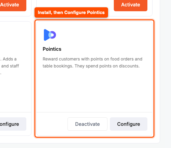Pointics card in WP Cafe Settings Modules