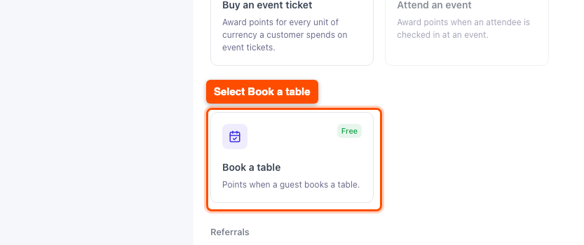 Book a table card on the WPCafe tab of Add Point Earning Rule