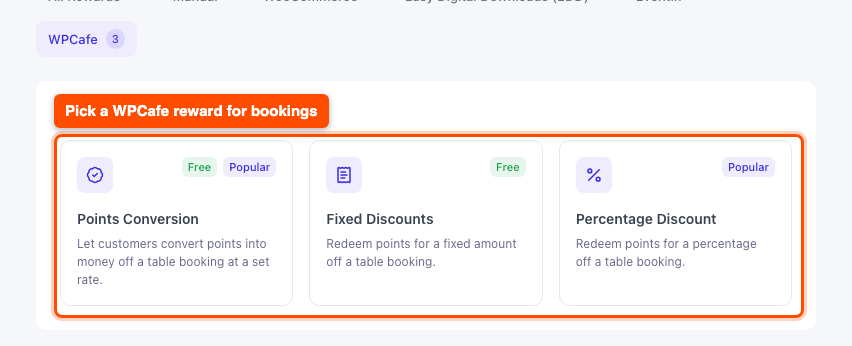 WPCafe reward types on the Add Rewards Rule screen