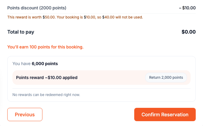 Reservation Summary note when a fixed reward is worth more than the booking