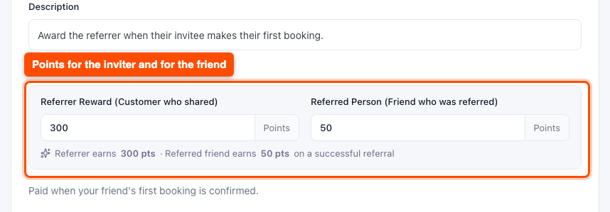 Referrer Reward and Referred Person points on the Referral makes a reservation rule