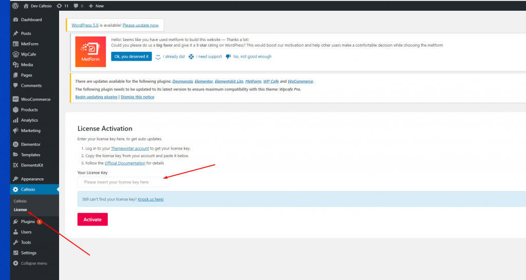Cafesio Theme License Activation 