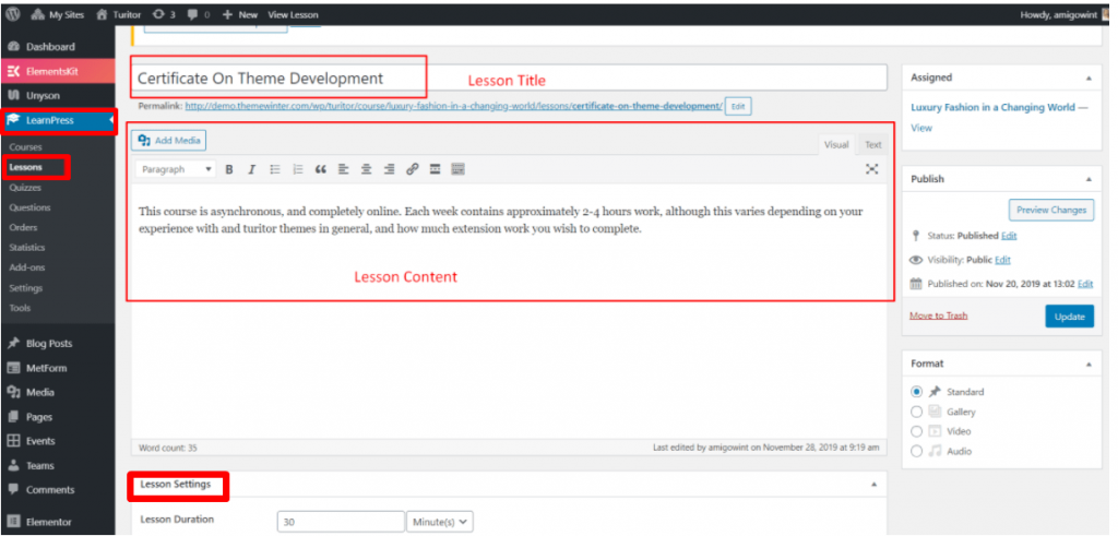 Creating a Lesson with LearnPress