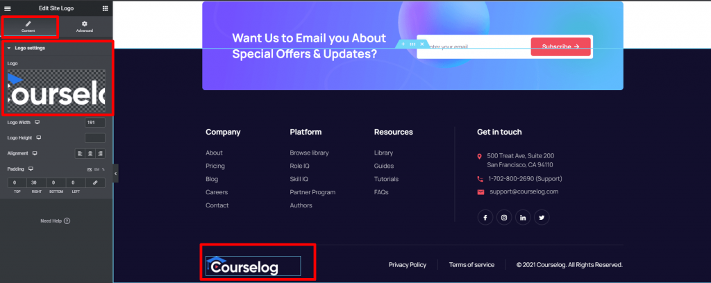 Working with Footer Settings 