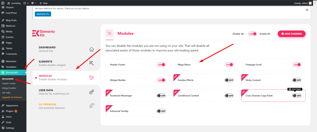 ElementsKit Settings 