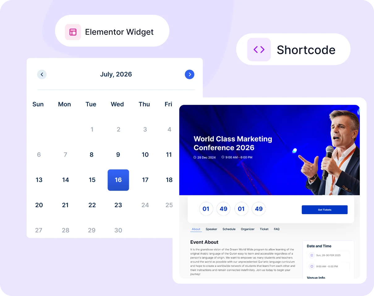 Add the calendar to any page, no developer needed