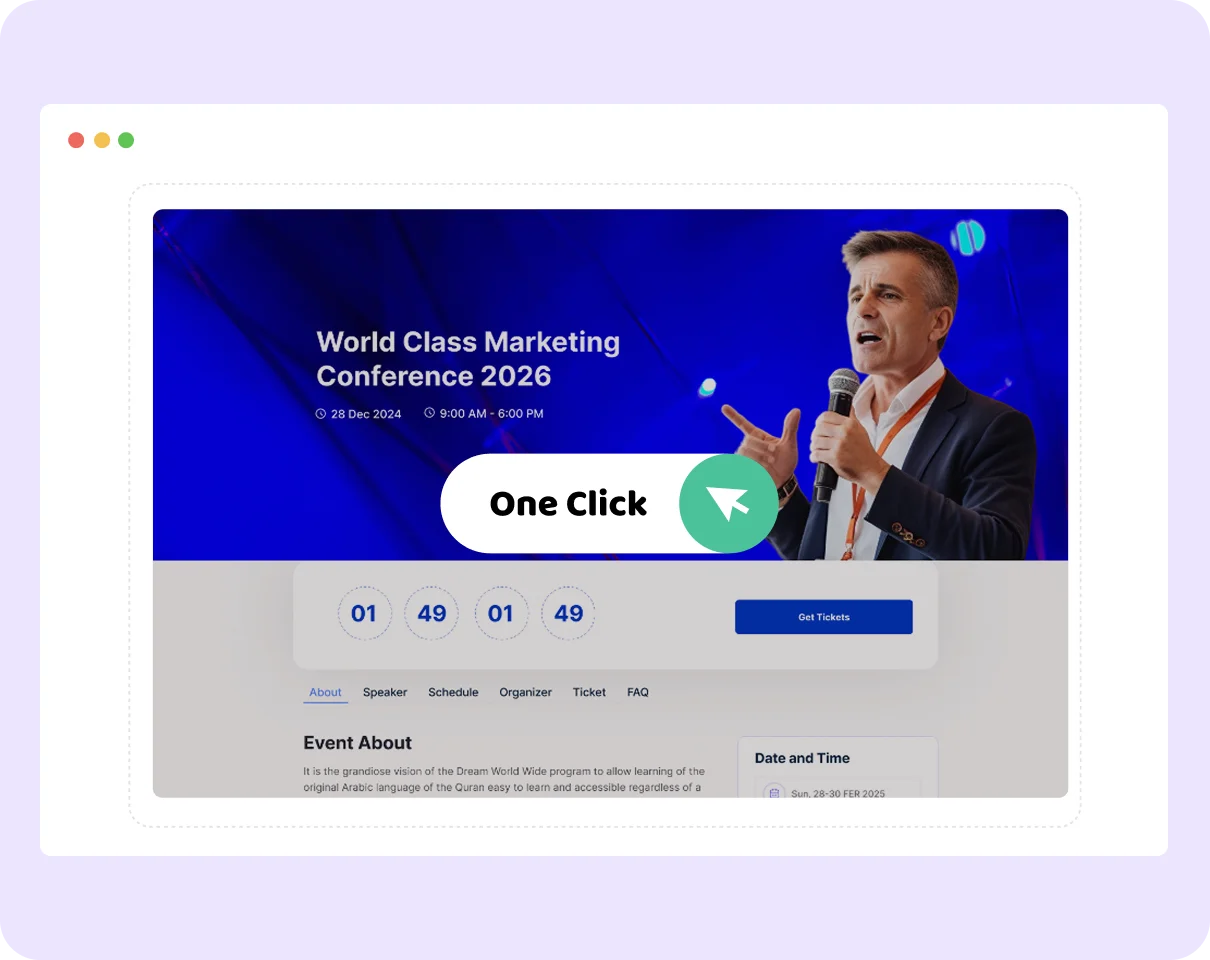 Create professional event pages in under 2 minutes
