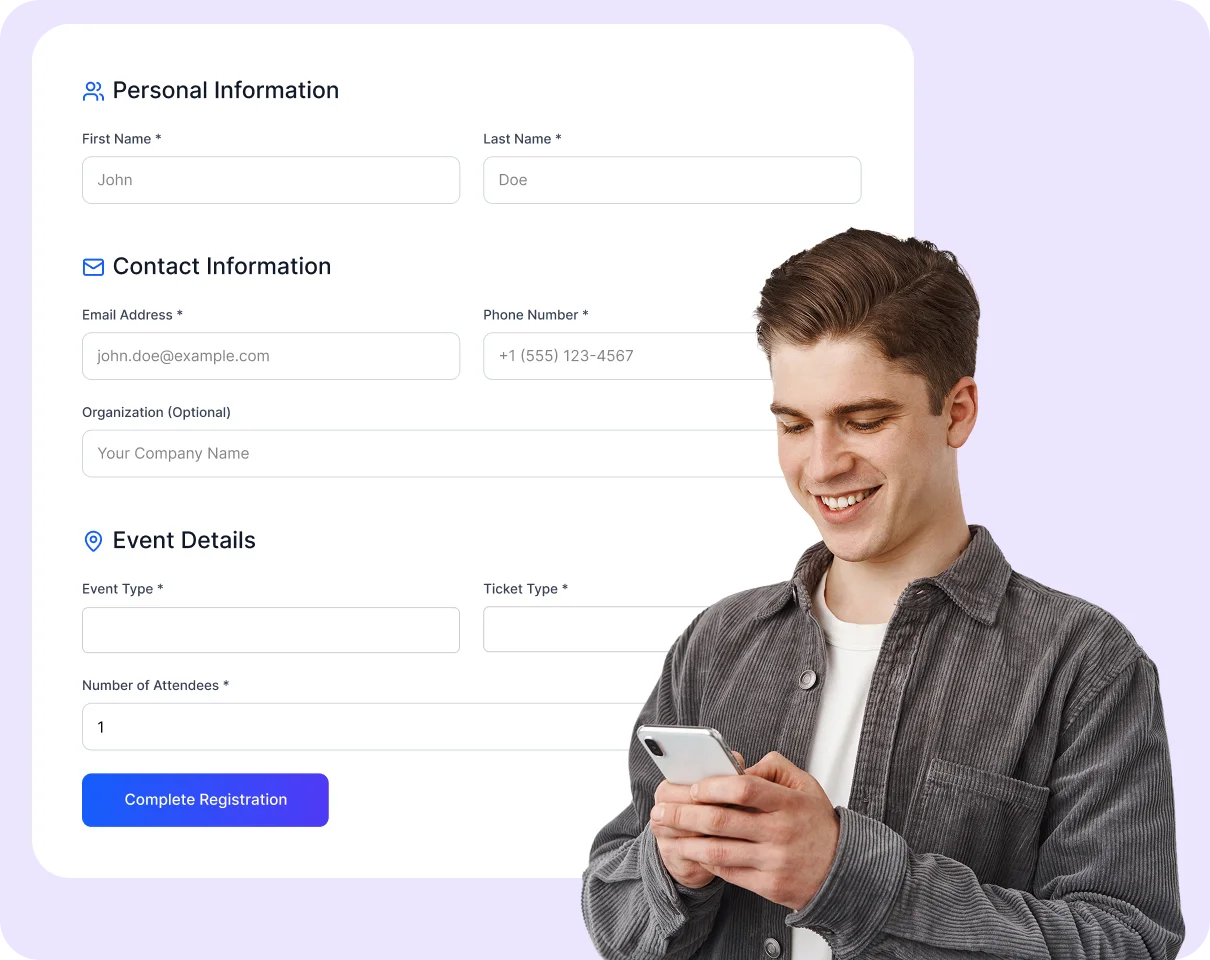 Let attendees register in seconds directly on your site