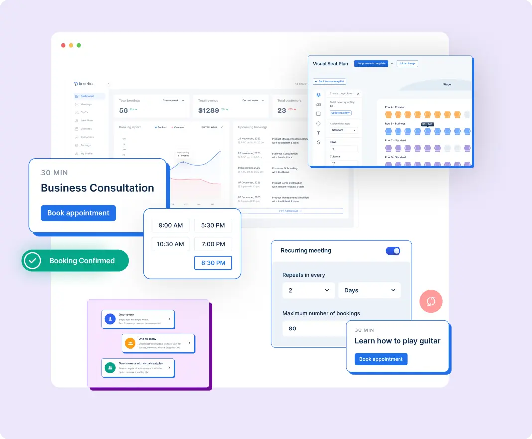 Schedule appointments, meetings, and bookings to automate your business with Timetics