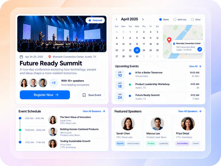 Build complete event pages and calendars without starting from scratch