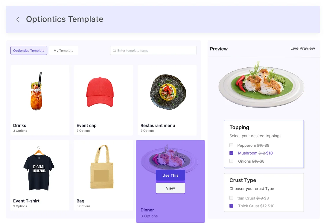 Pre-built templates preview