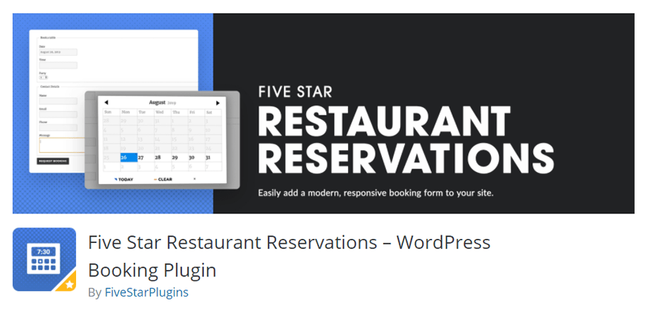 Five Star Restaurant Reservations – WordPress Booking Plugin by FiveStarPlugins