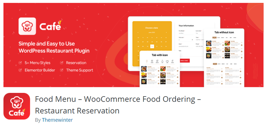 WP Cafe food menu plugin