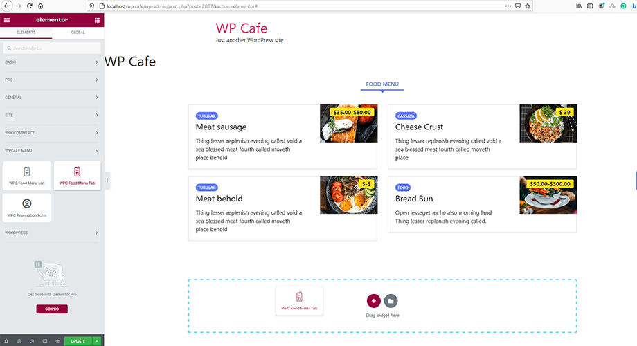 food menu for restaurants WordPress website, themewinter