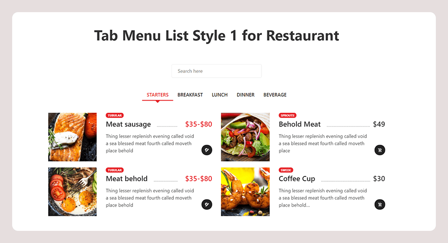 food menu for restaurants WordPress website, themewinter