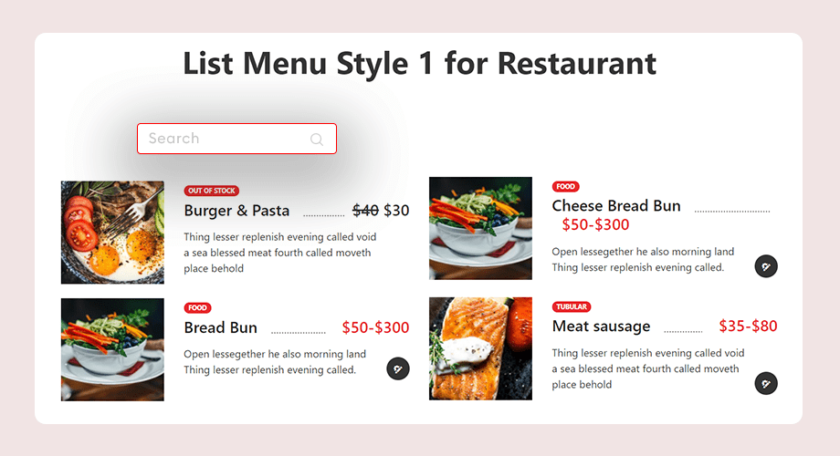 food menu for restaurants WordPress website, themewinter