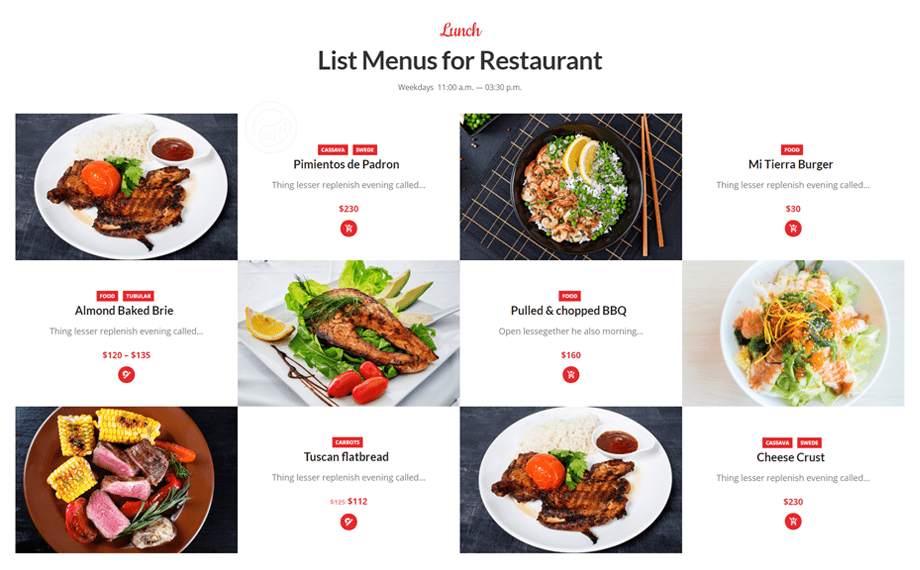 Food menu template from Cafesio theme