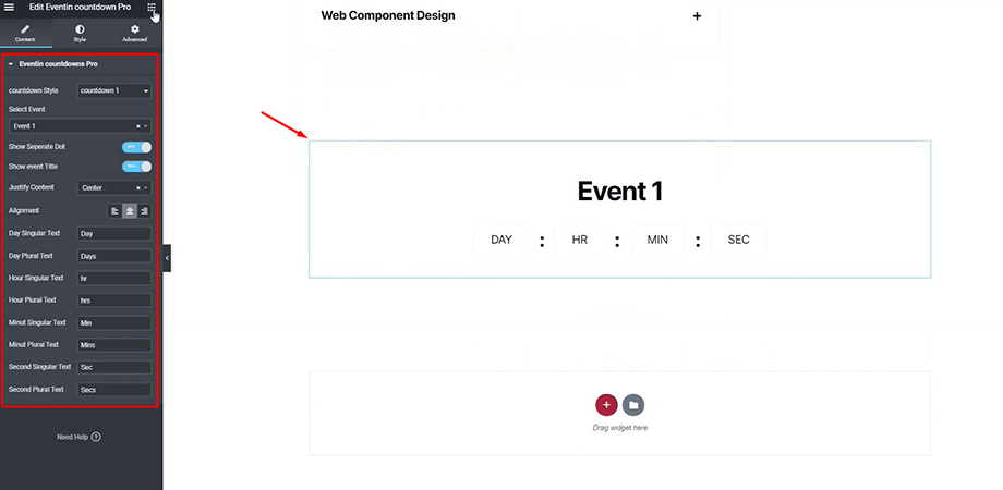 event coutdown timer for WPEventin