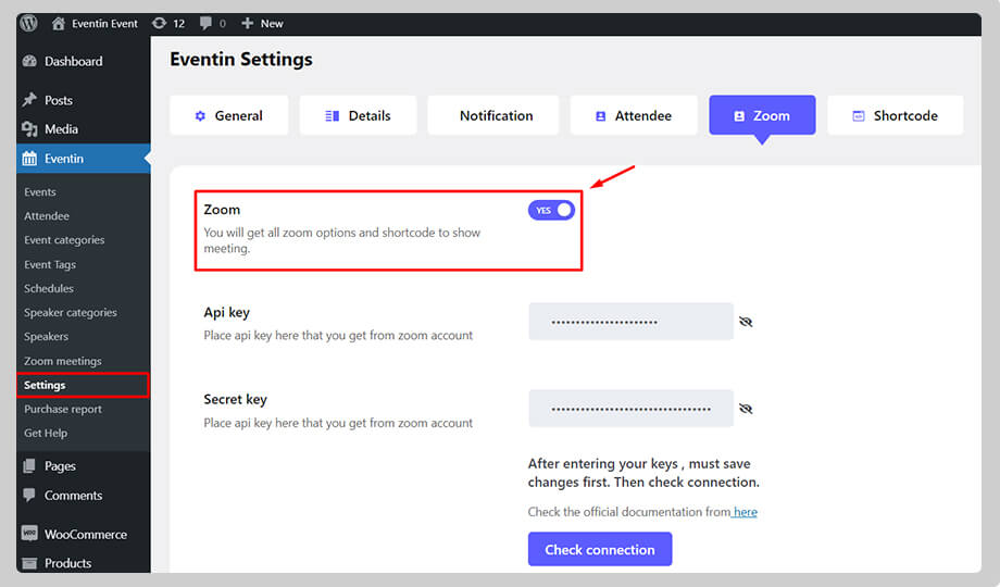 Eventin Zoom meeting settings