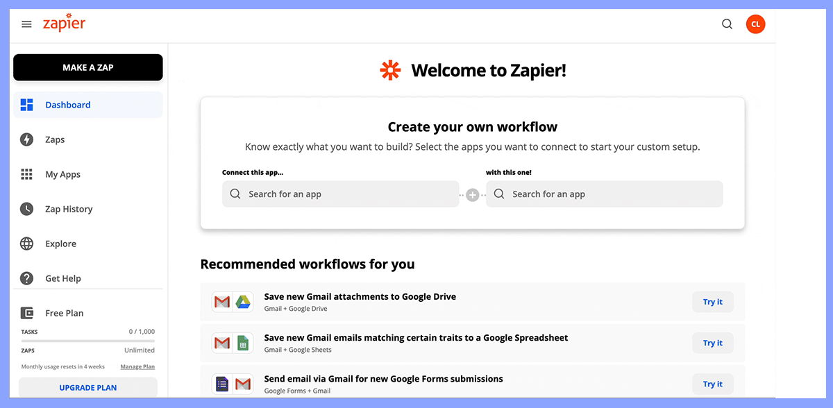 Zapier dashboard