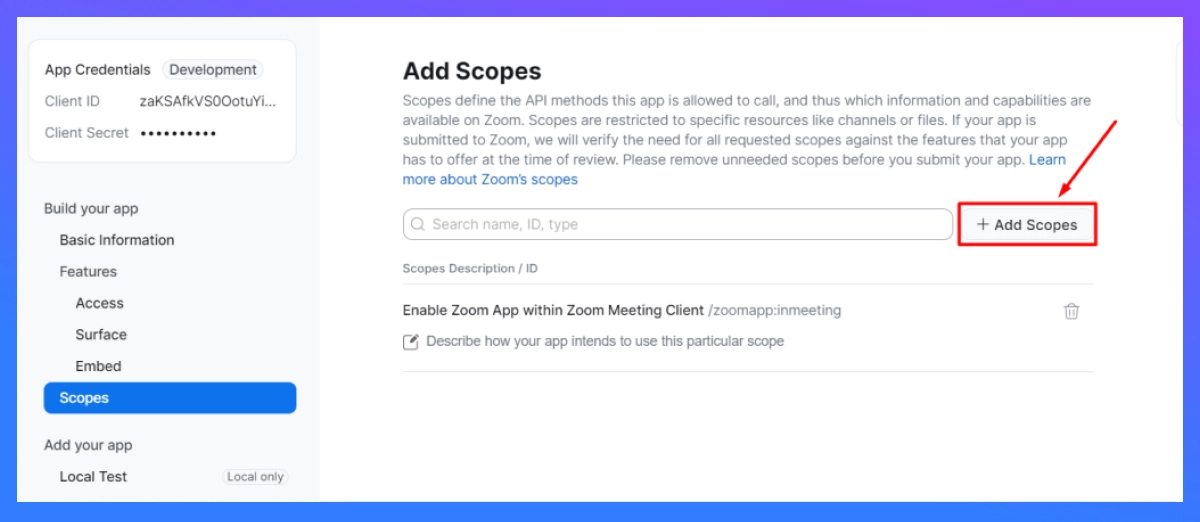 add scope page menu in zoom