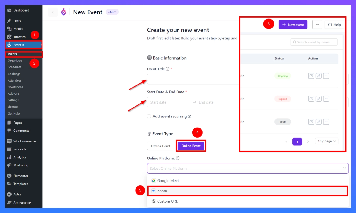 create events with zoom video conferencing