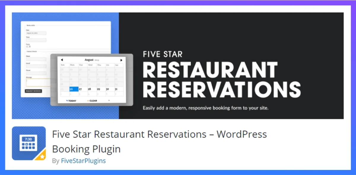 five star restaurant reservation plugin