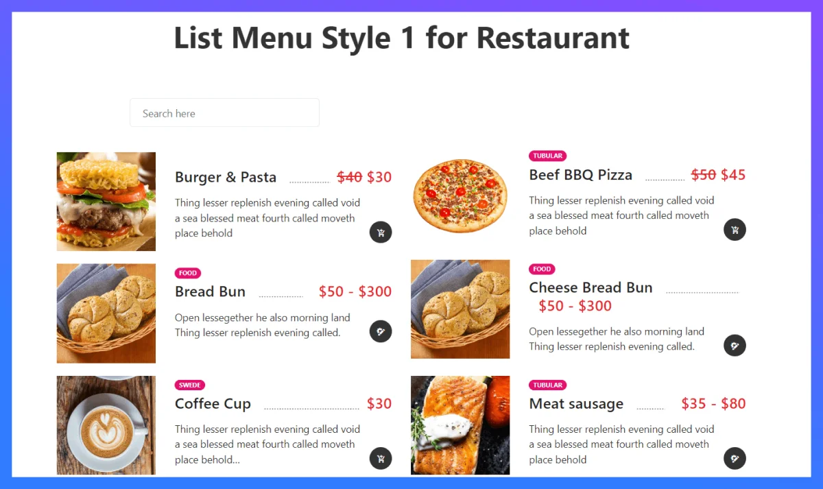 food menu examples