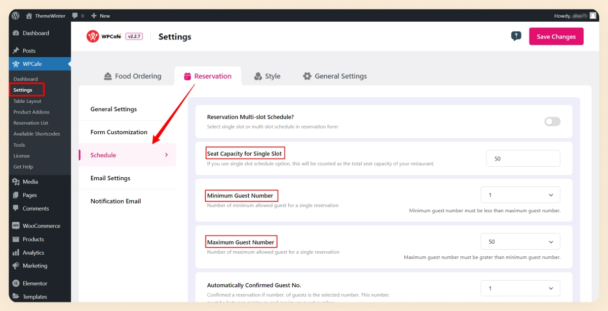 Step-2: Set up your restaurant seating arrangments and reservation details