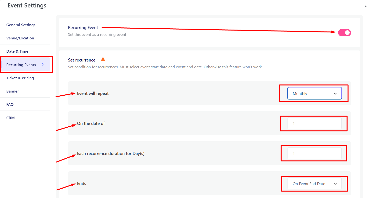 an image of monthly recurring event creation settings