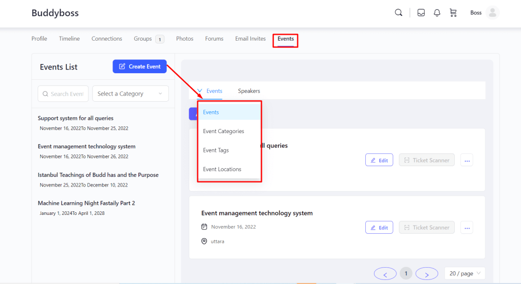 Eventin BuddyBoss Integration Create Event