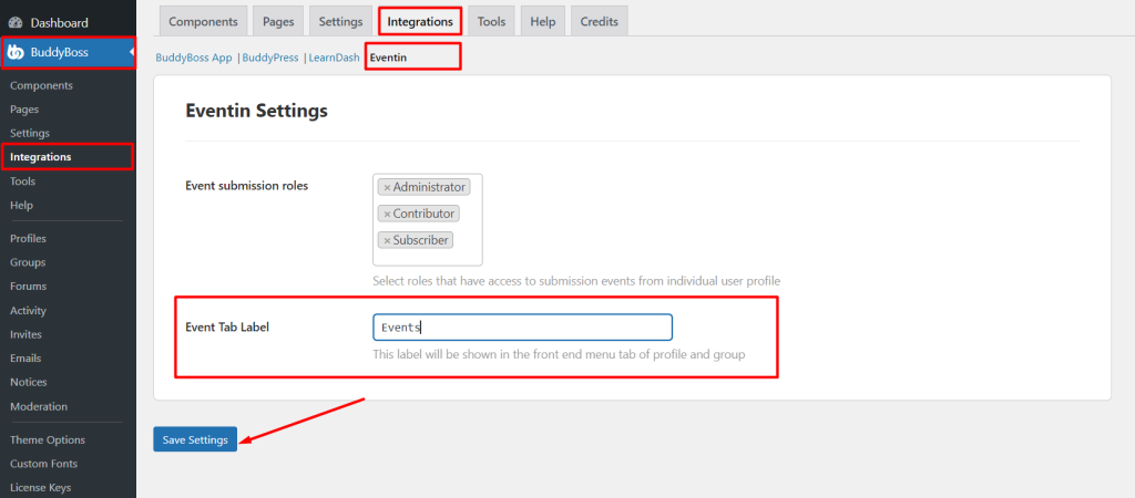 Eventin BuddyBoss Integration Event Integration