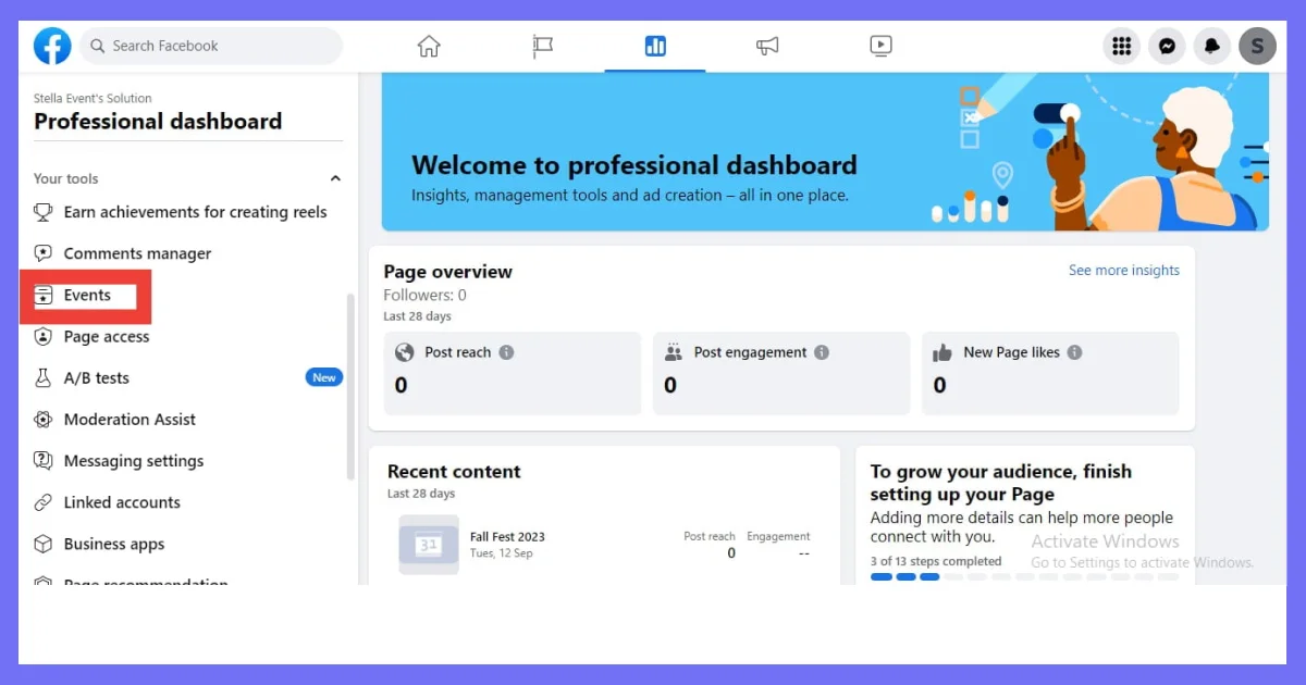 facebook event admin dashboard