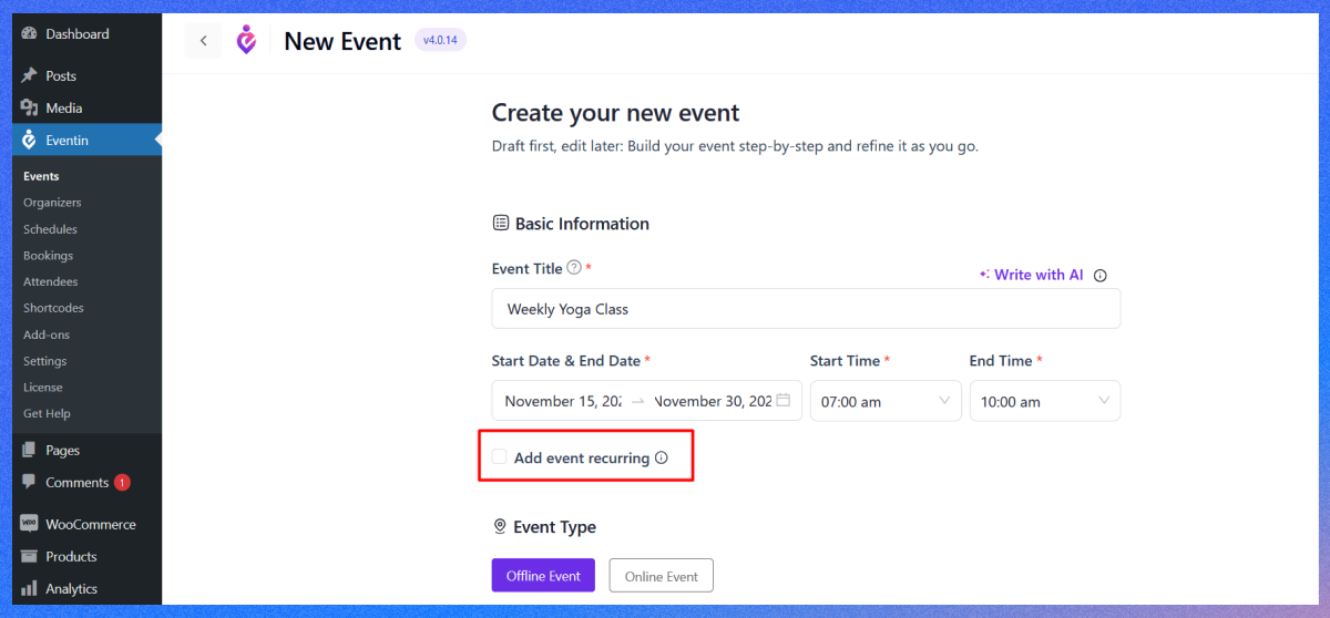 Enable recurring events