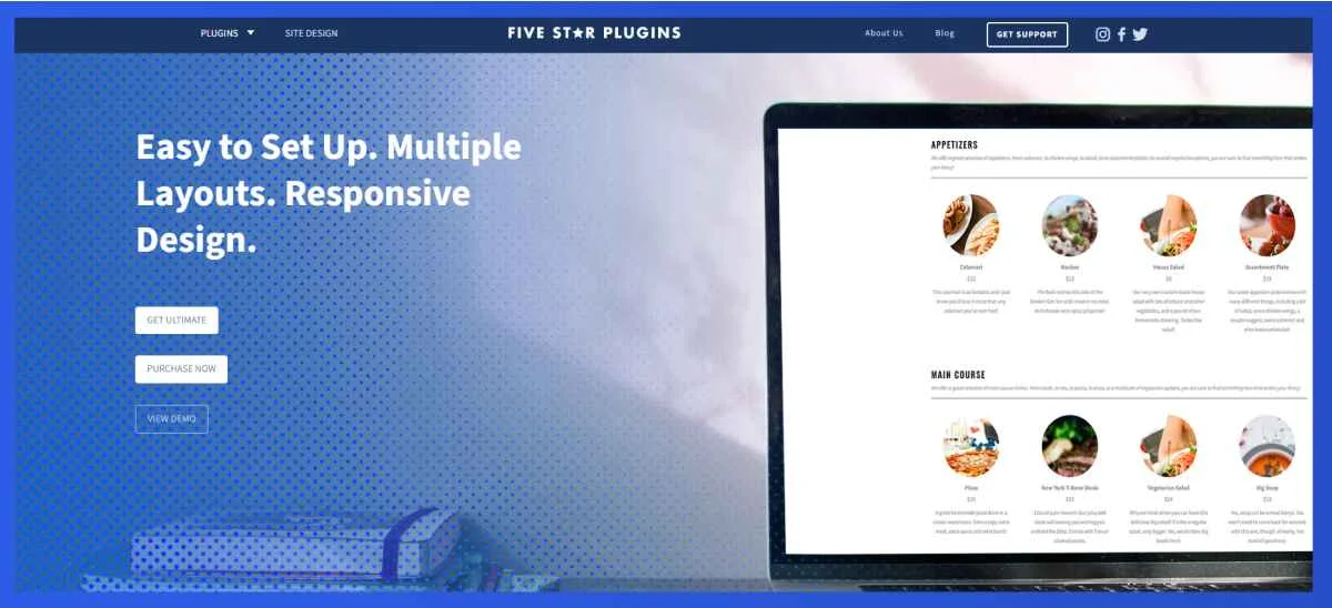 five star restaurant menu plugin