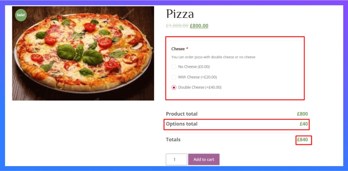 an image of frontend view for product add ons