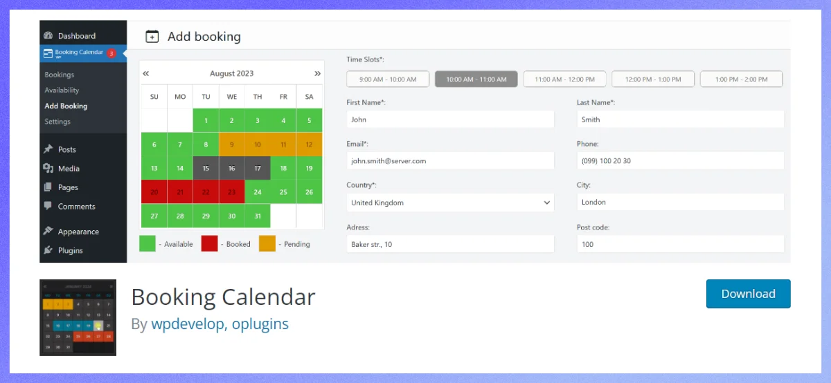 booking calender plugin