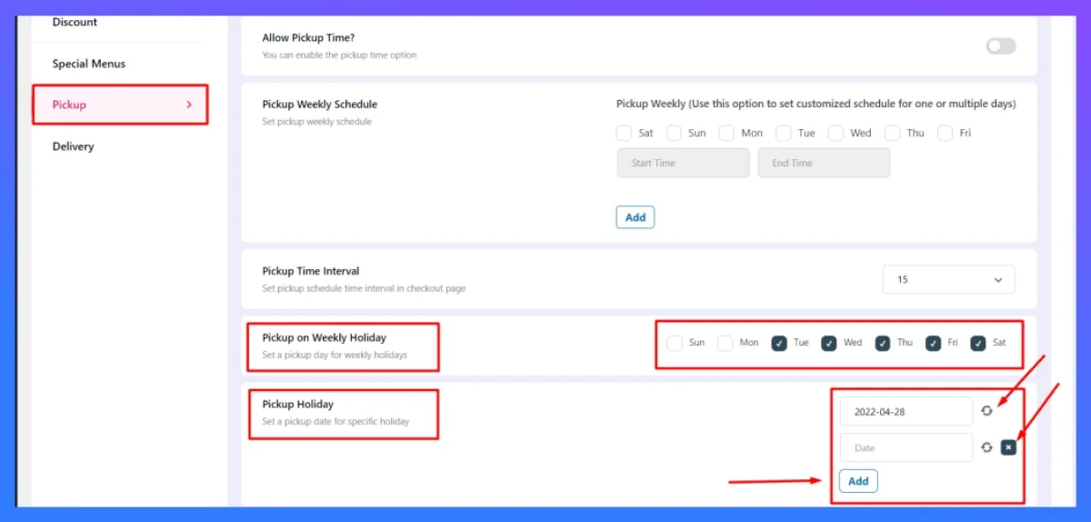 Holiday Schedule for Pickup Time slots in WordPress